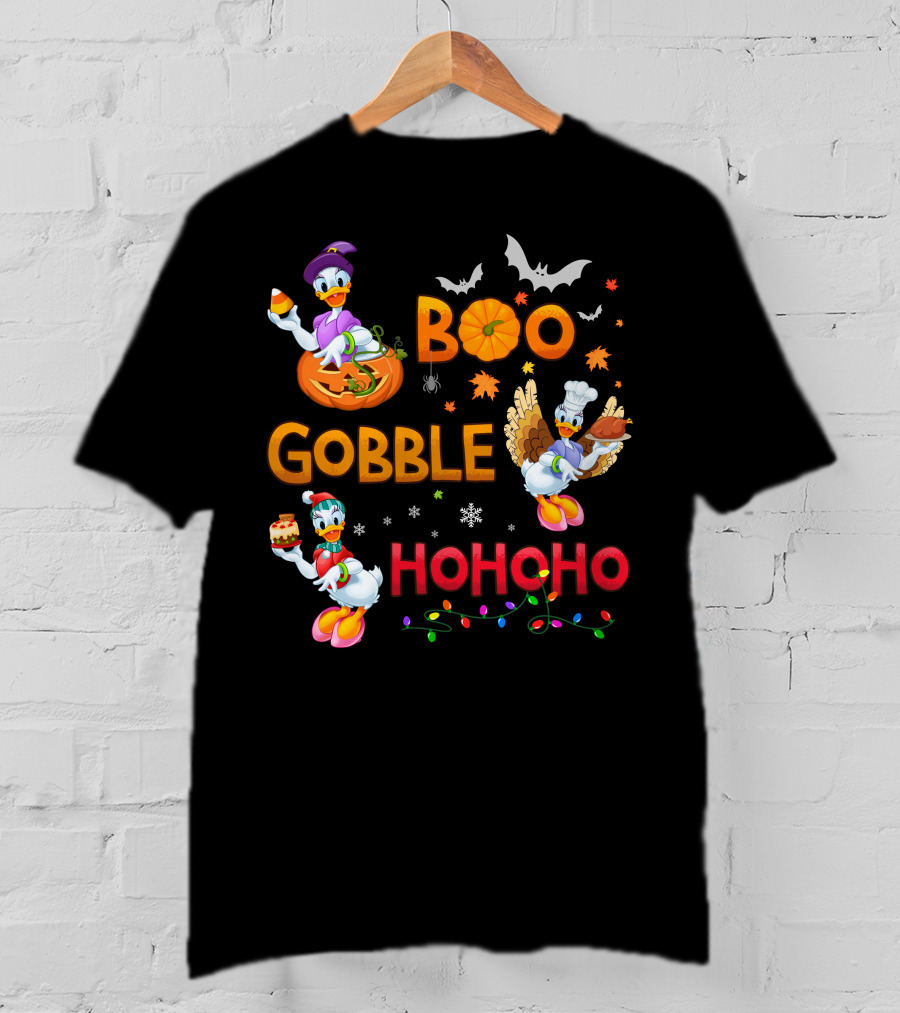 Boo Gobble Hohoho Daisy Duck Halloween Thanksgiving Christmas T-Shirt