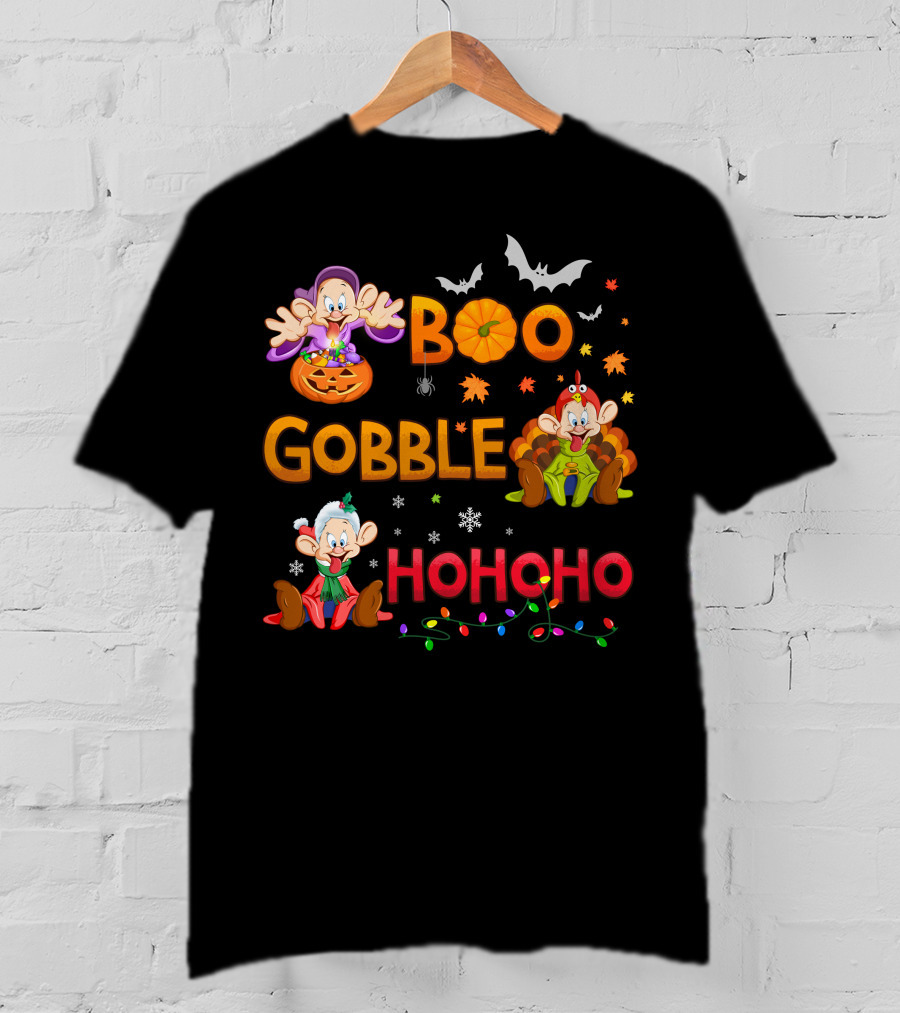 Boo Gobble Hohoho Dopey Halloween Thanksgiving Christmas T-Shirt
