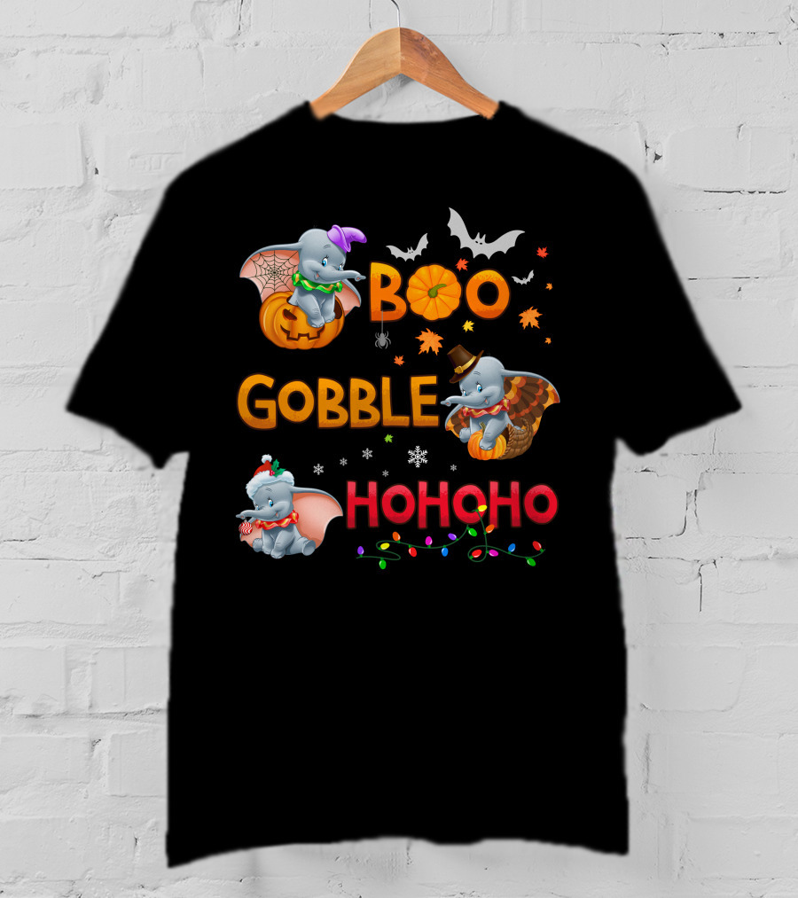 Boo Gobble Hohoho Dumbo Halloween Thanksgiving Christmas Collection T-Shirt