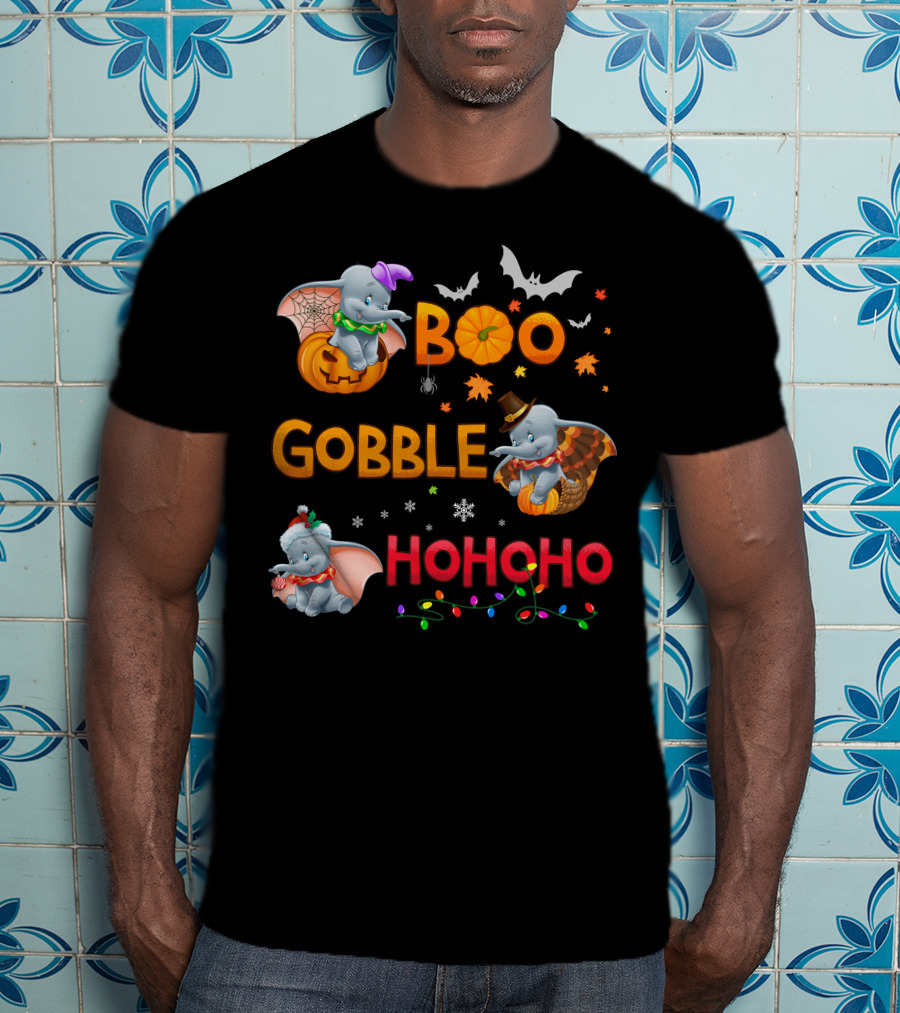 Boo Gobble Hohoho Dumbo Halloween Thanksgiving Christmas Collection T-Shirt