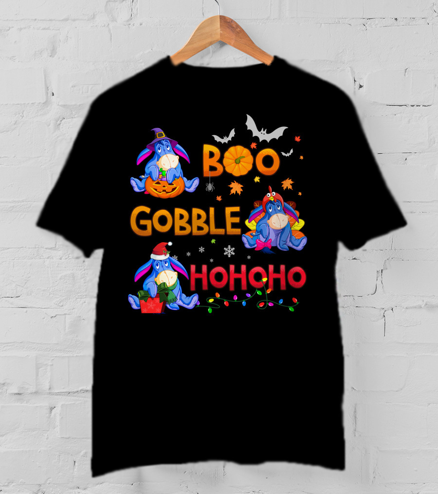 Eeyore Boo Gobble Ho Ho Ho Fall Halloween Thanksgiving Christmas T-Shirt