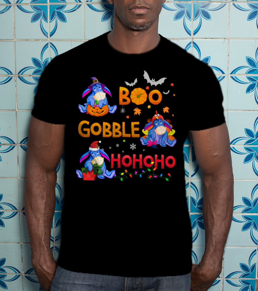 Eeyore Boo Gobble Ho Ho Ho Fall Halloween Thanksgiving Christmas T-Shirt