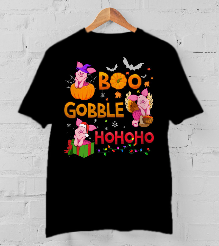 Piglet Boo Gobble Ho Ho Ho Holiday Seasons T-Shirt