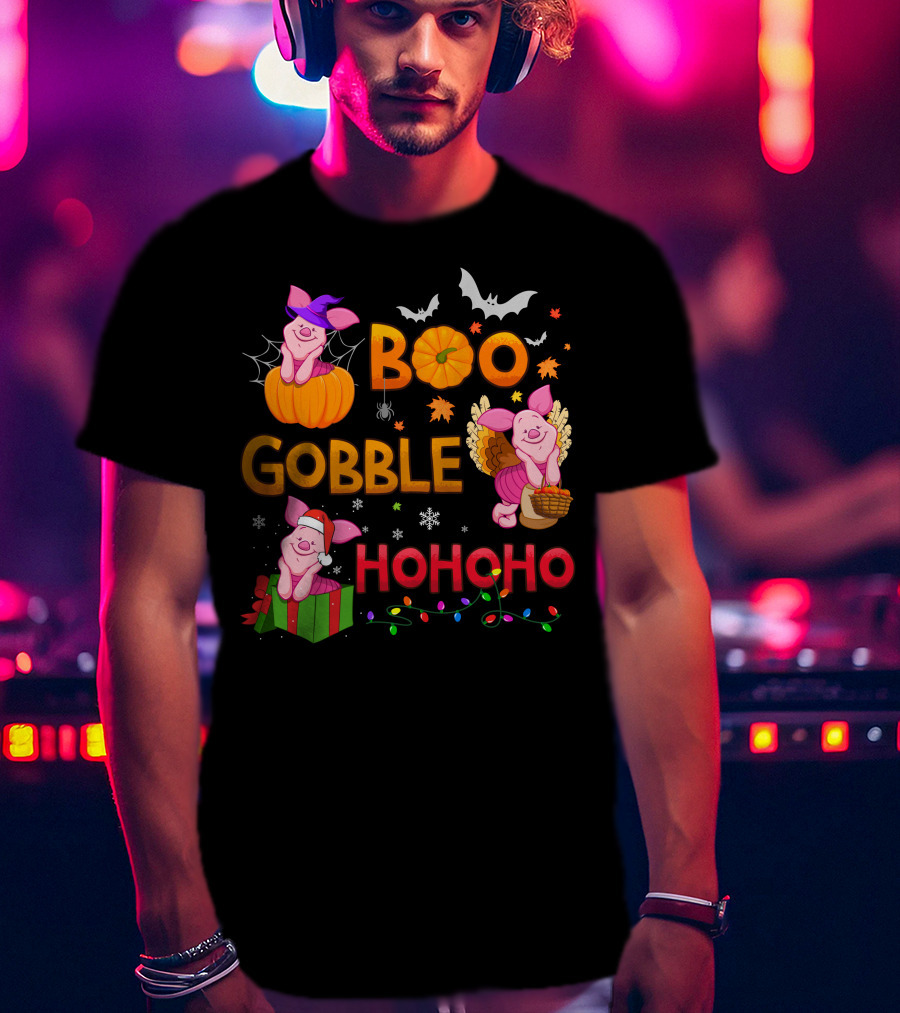 Piglet Boo Gobble Ho Ho Ho Holiday Seasons T-Shirt