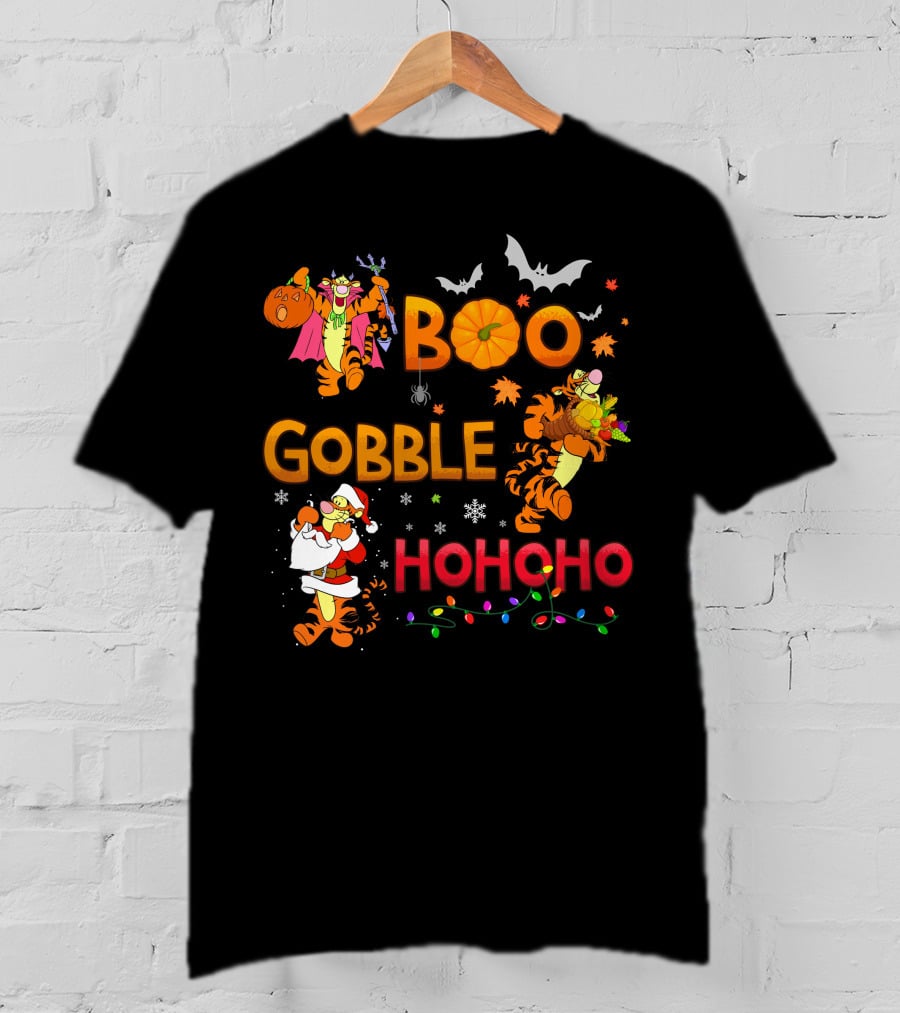 Tigger Boo Gobble Ho Ho Ho Halloween Thanksgiving Christmas Fun T-Shirt