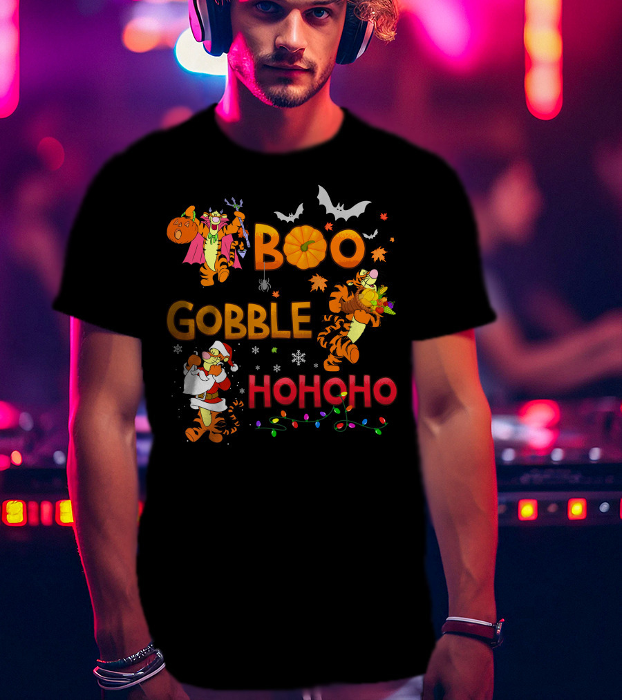Tigger Boo Gobble Ho Ho Ho Halloween Thanksgiving Christmas Fun T-Shirt