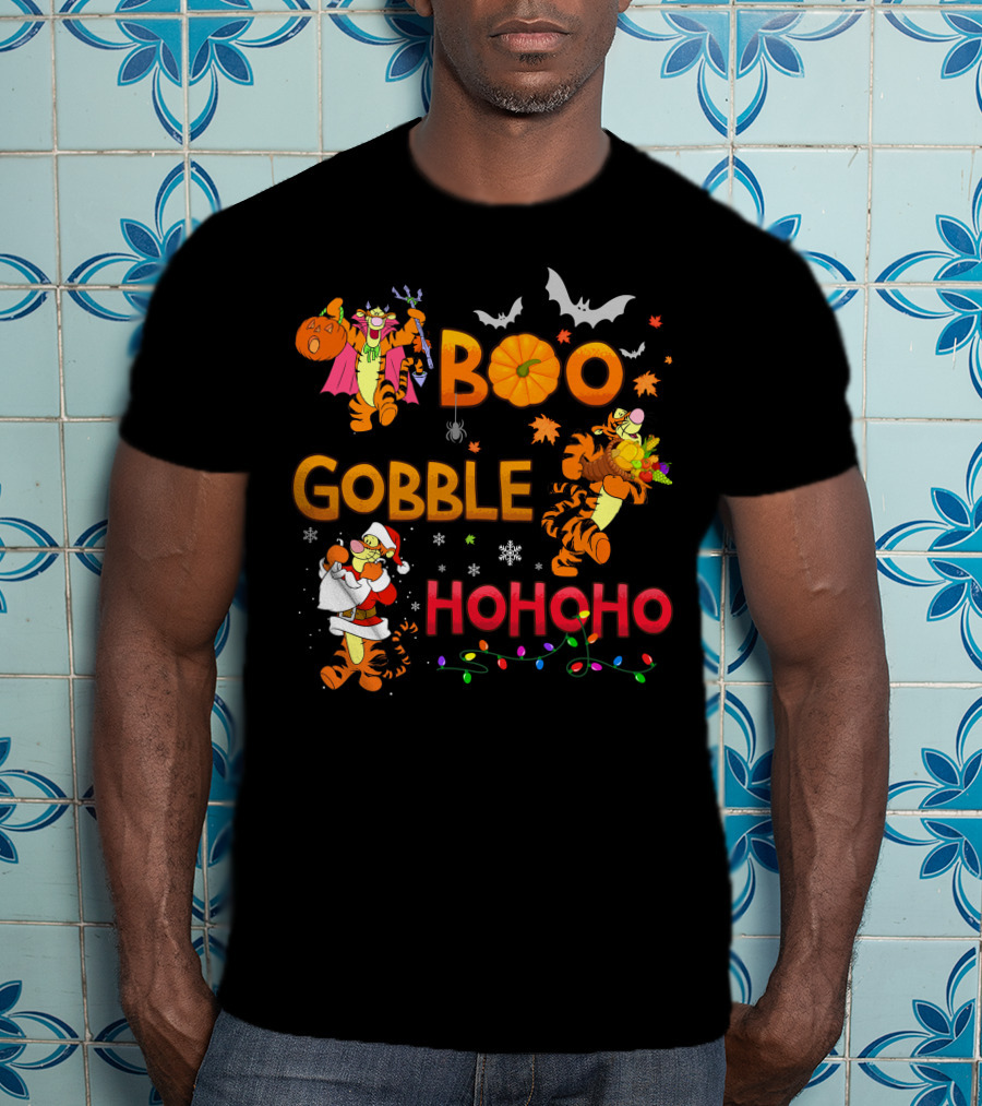 Tigger Boo Gobble Ho Ho Ho Halloween Thanksgiving Christmas Fun T-Shirt