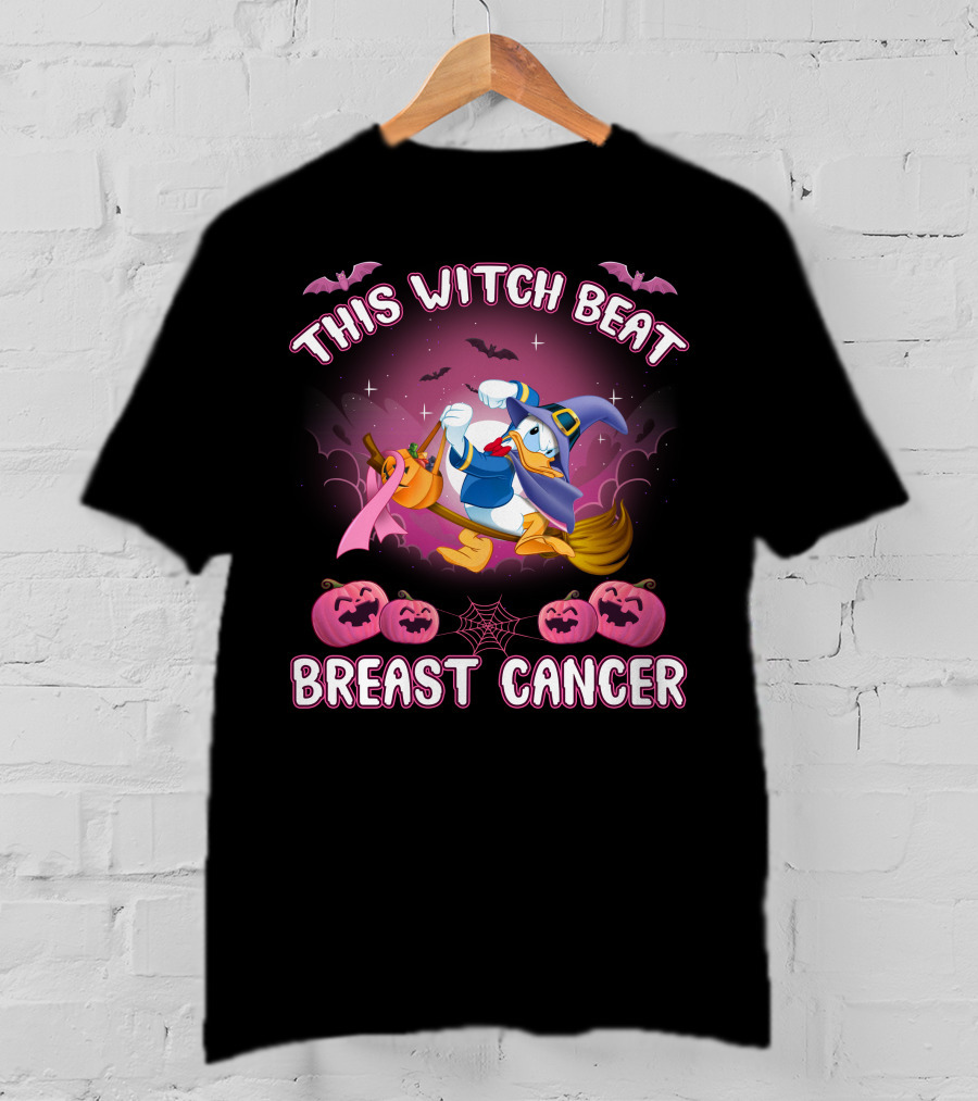 This Witch Beat Breast Cancer Donald Duck Halloween Pink Ribbon T-Shirt