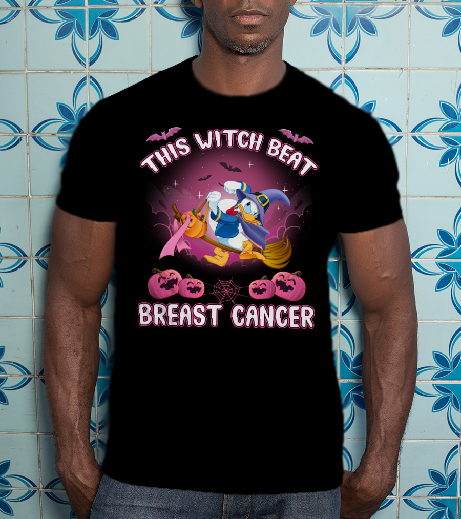 This Witch Beat Breast Cancer Donald Duck Halloween Pink Ribbon T-Shirt