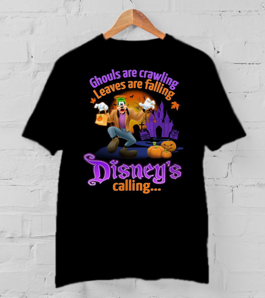 Ghouls Are Crawling Leaves Are Falling Disney's Calling Goofy Halloween Theme T-Shirt