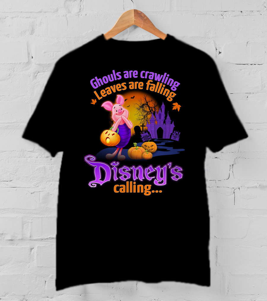Ghouls Are Crawling Leaves Are Falling Disney's Calling Piglet Halloween Scene T-Shirt