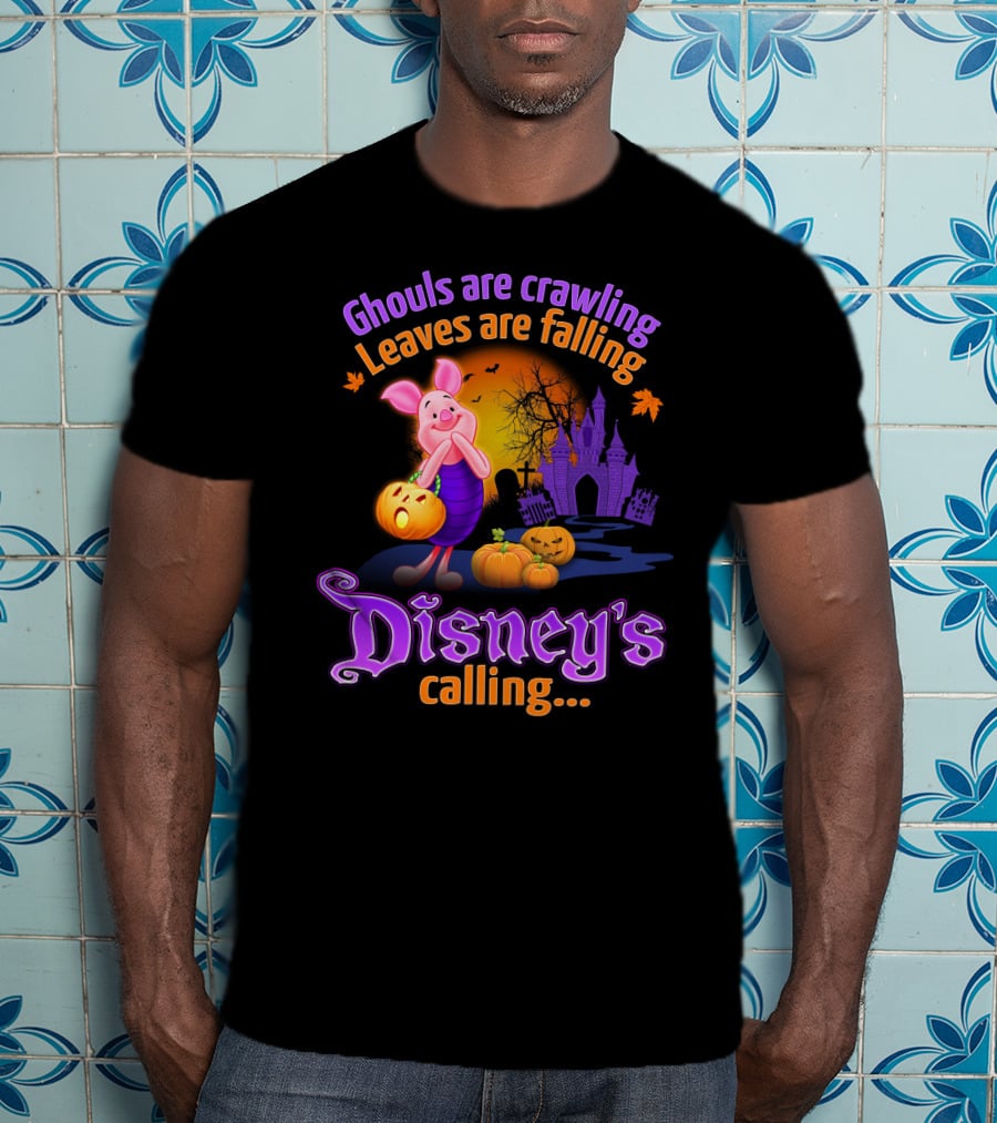 Ghouls Are Crawling Leaves Are Falling Disney's Calling Piglet Halloween Scene T-Shirt