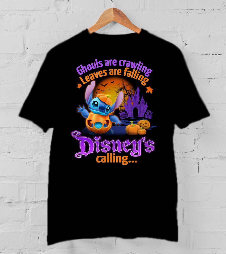 Ghouls Are Crawling Leaves Are Falling Disney's Calling Stitch Halloween Theme T-Shirt