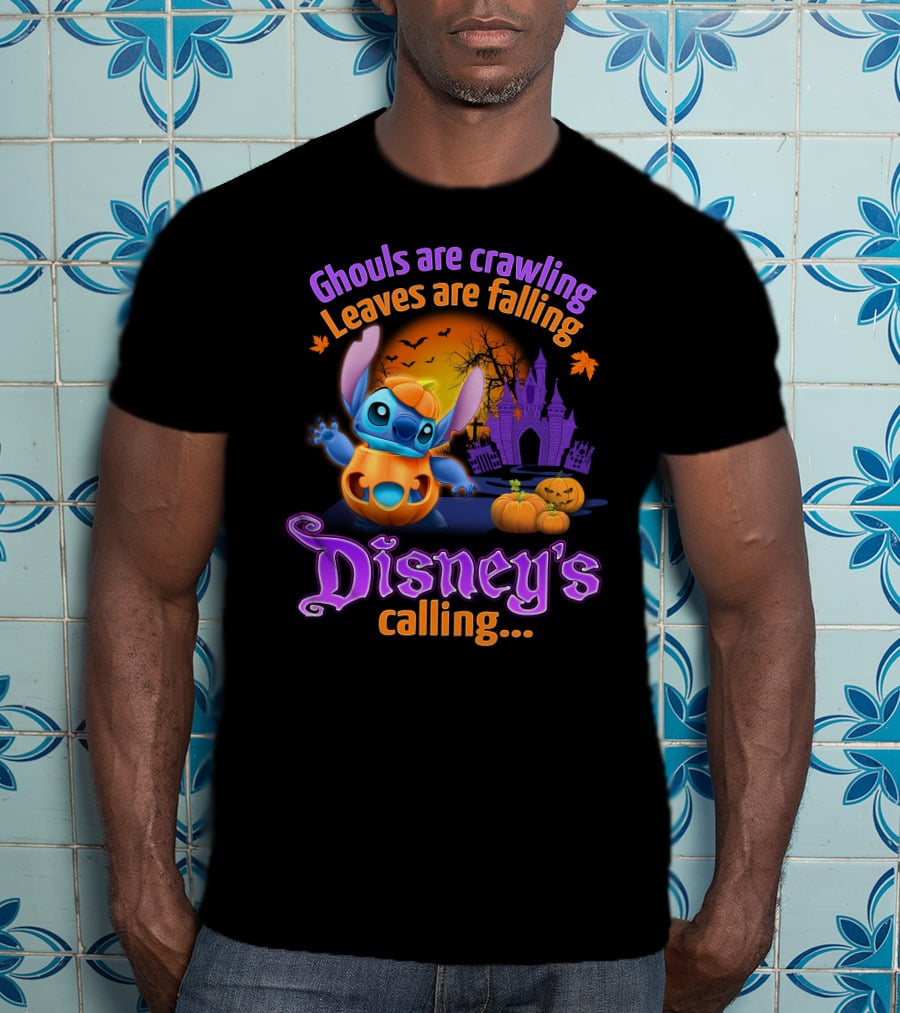 Ghouls Are Crawling Leaves Are Falling Disney's Calling Stitch Halloween Theme T-Shirt