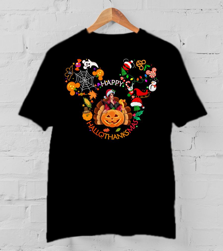 Jafar Happy Hallothanksmas Pumpkin Santa Halloween Christmas Thanksgiving T-Shirt
