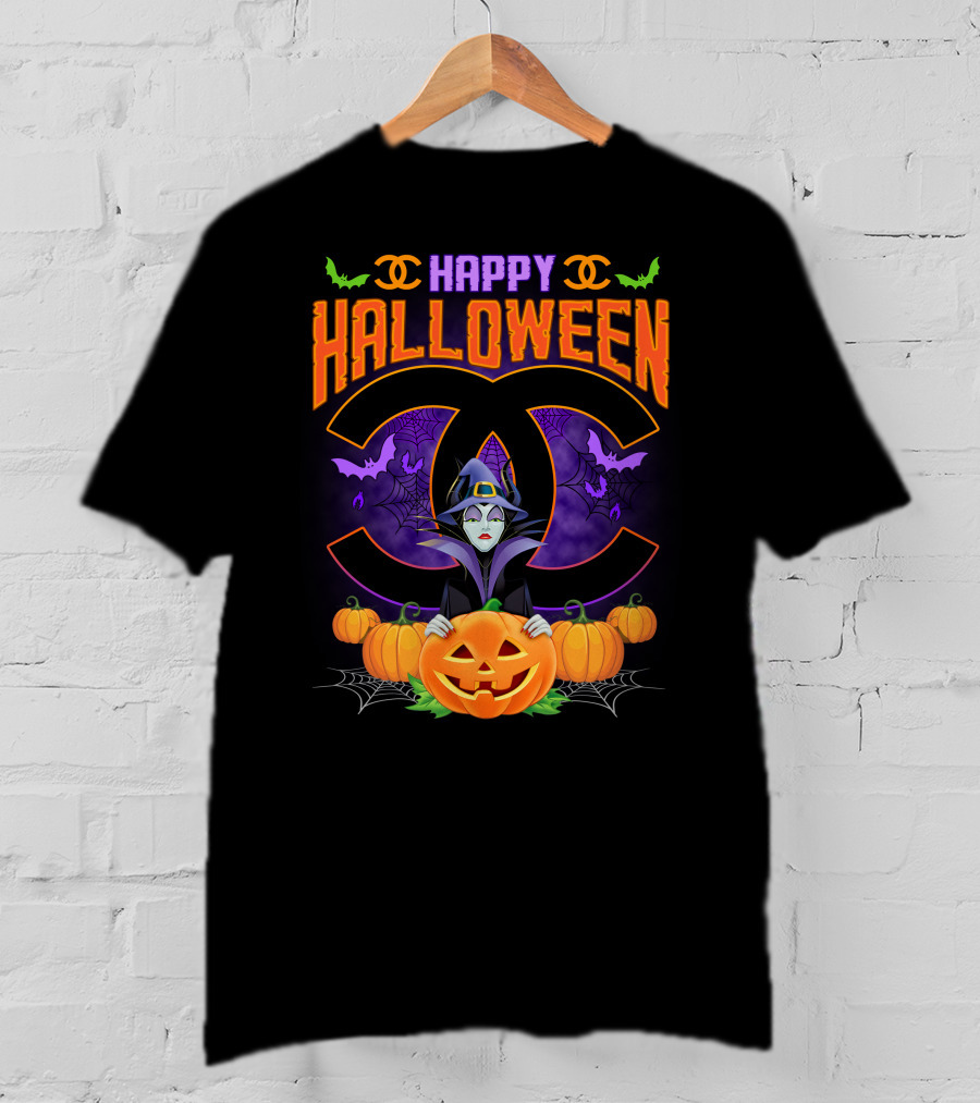 Happy Halloween Maleficent Pumpkins Bats Spiderwebs Double C T-Shirt
