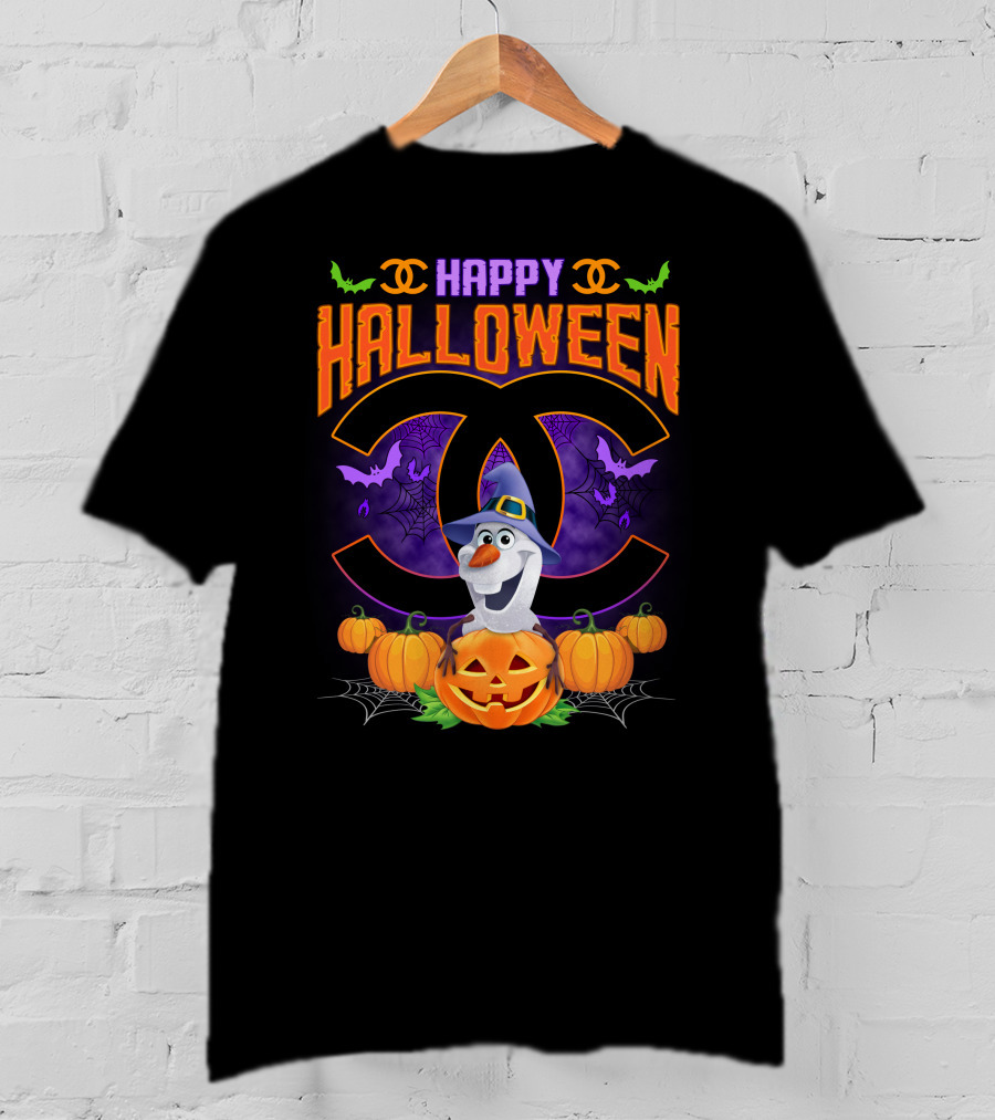 Happy Halloween Olaf Pumpkins Bats Spiders Black T-Shirt