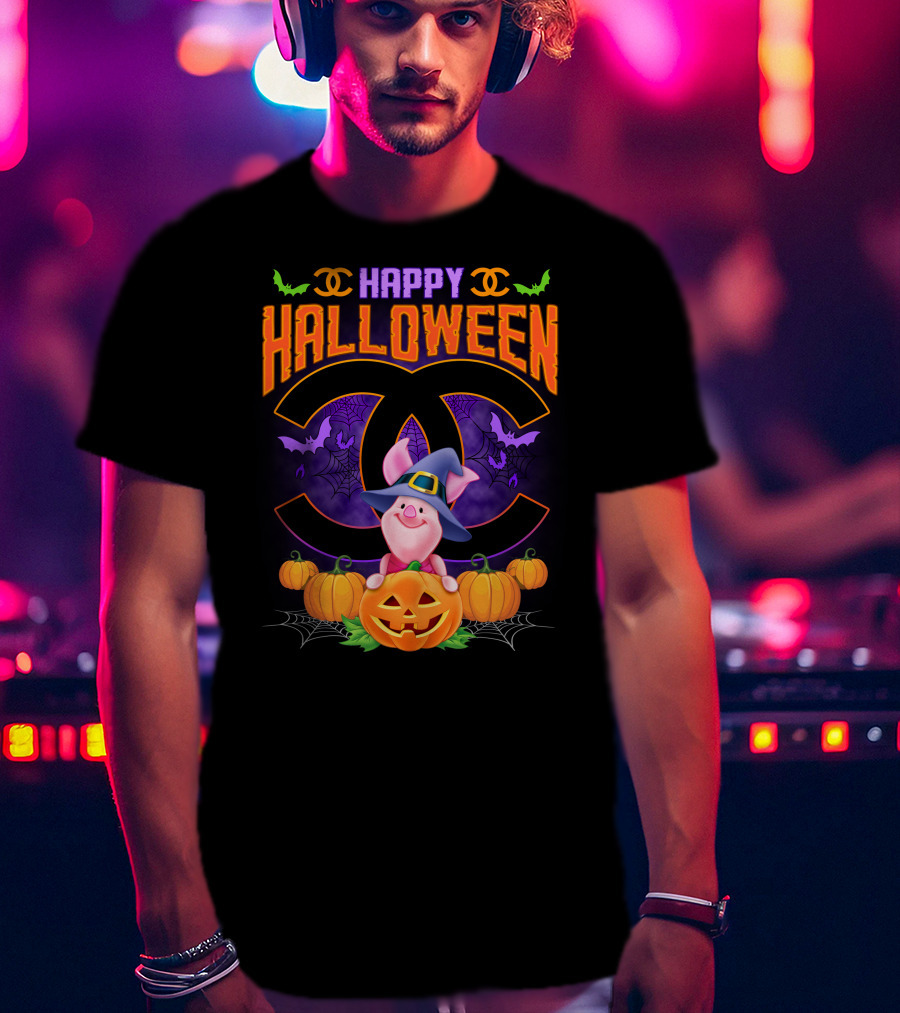 Happy Halloween Piglet With Pumpkins And Cc T-Shirt