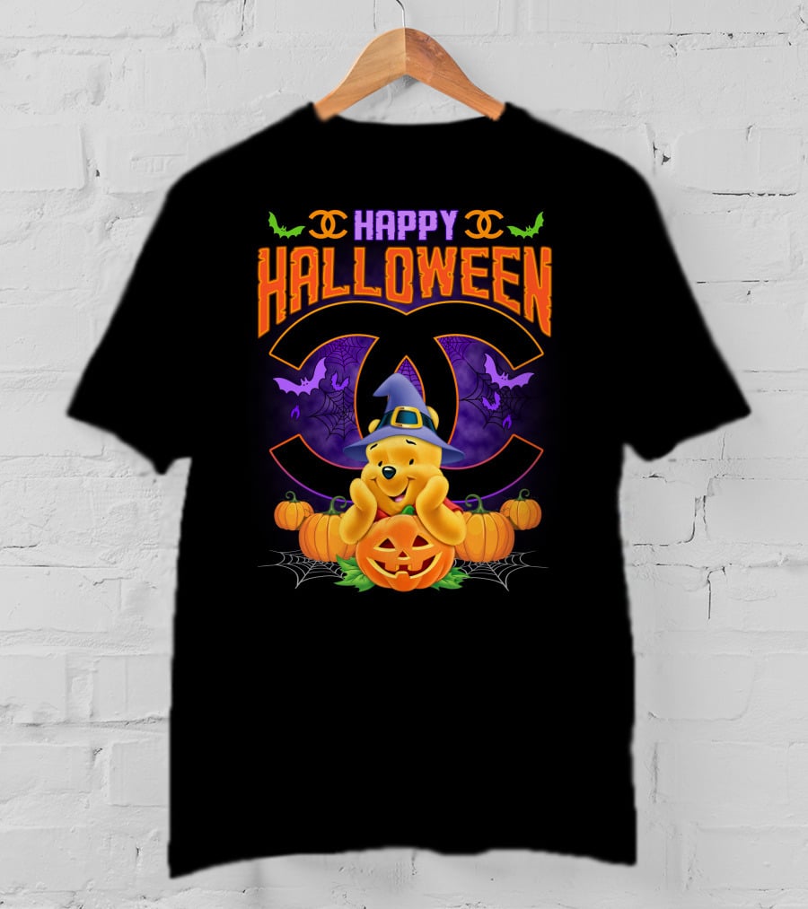 Happy Halloween Pooh Pumpkins Bat Spells T-Shirt