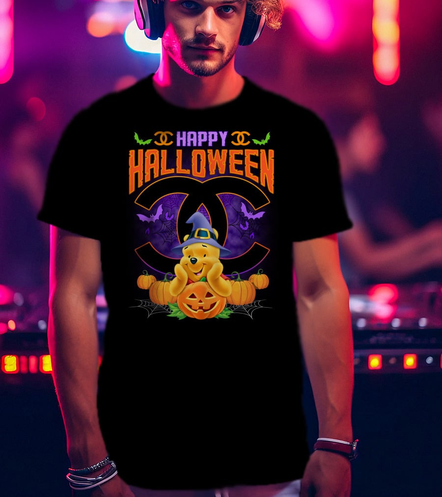 Happy Halloween Pooh Pumpkins Bat Spells T-Shirt