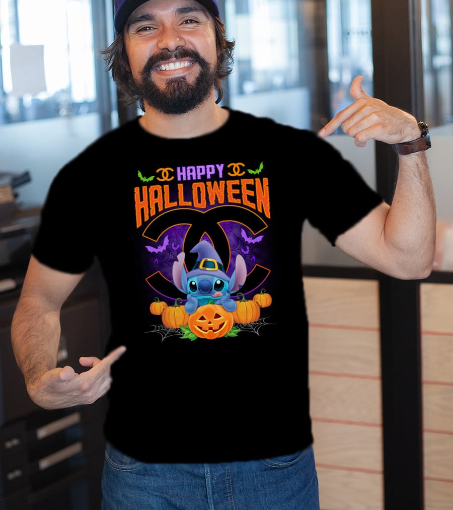 Stitch Happy Halloween Pumpkins And Bats T-Shirt