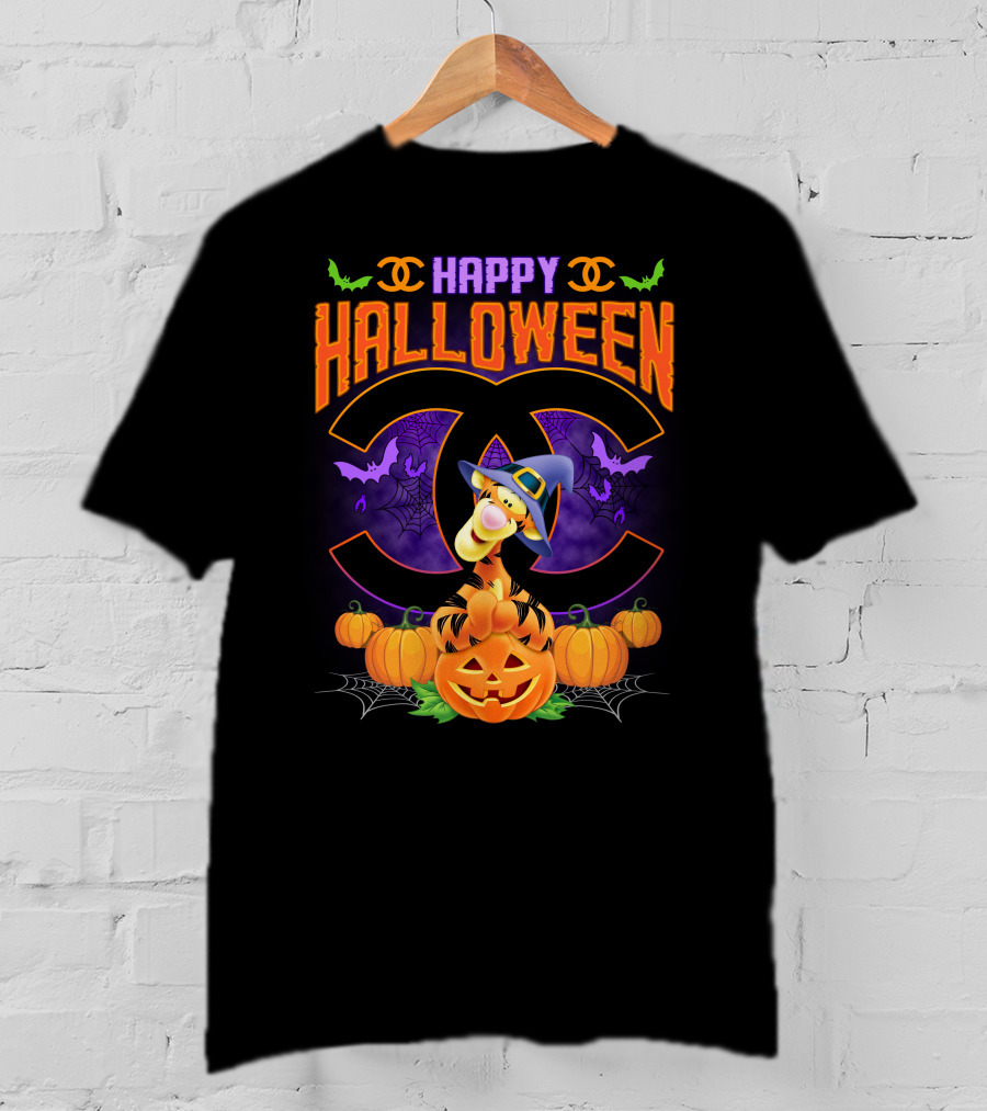 Happy Halloween Tigger Pumpkin Bats Spiders T-Shirt