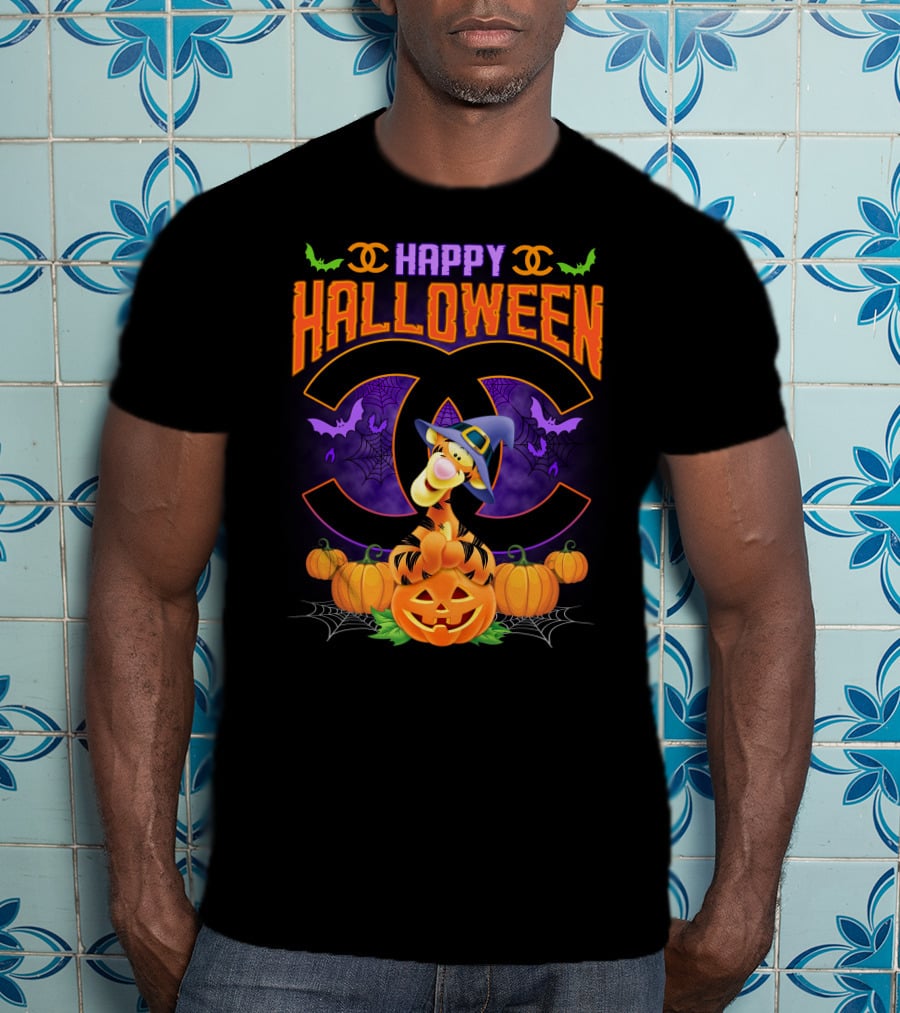 Happy Halloween Tigger Pumpkin Bats Spiders T-Shirt