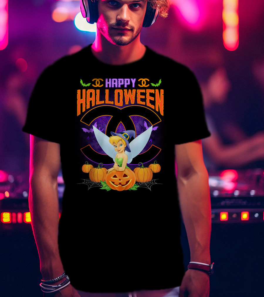 Happy Halloween Tinker Bell Pumpkins Bat Wings T-Shirt