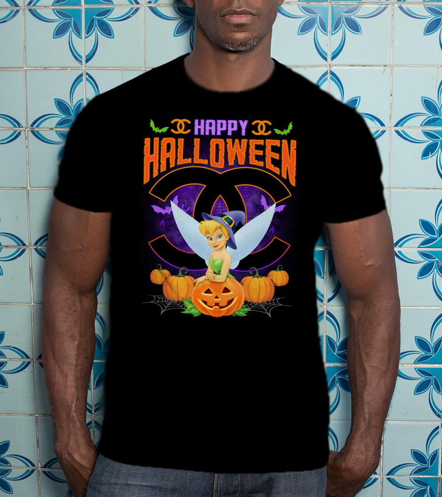 Happy Halloween Tinker Bell Pumpkins Bat Wings T-Shirt