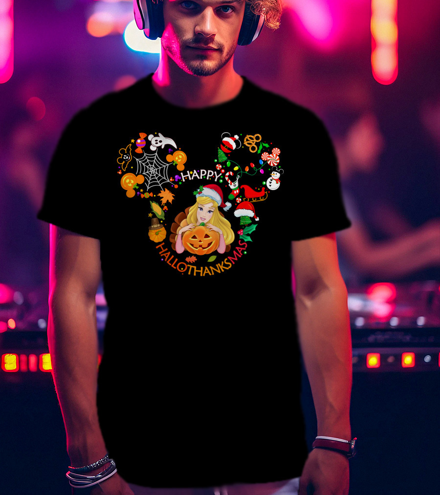 Happy Hallothanksmas Aurora Disney Holiday Crossover T-Shirt