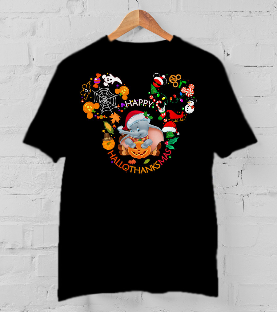 Happy Hallothanksmas Dumbo Christmas Pumpkin Halloween T-Shirt
