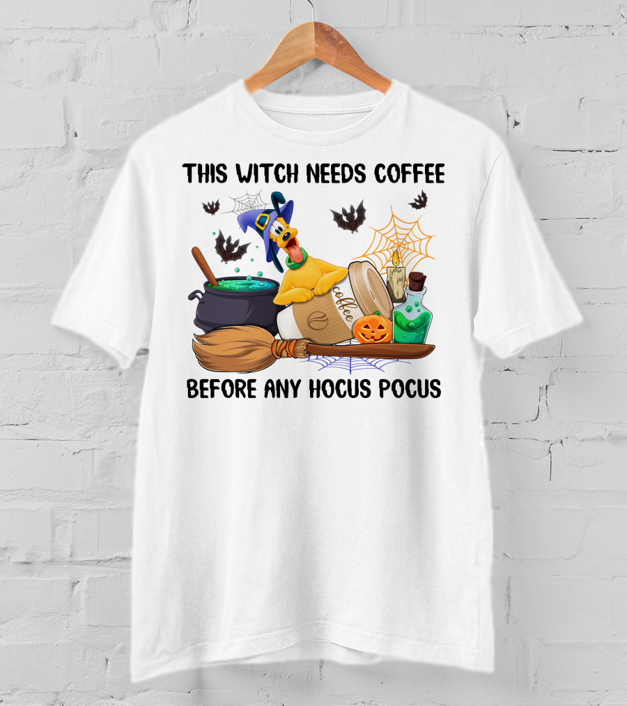 This Witch Needs Coffee Before Any Hocus Pocus Pluto Halloween T-Shirt