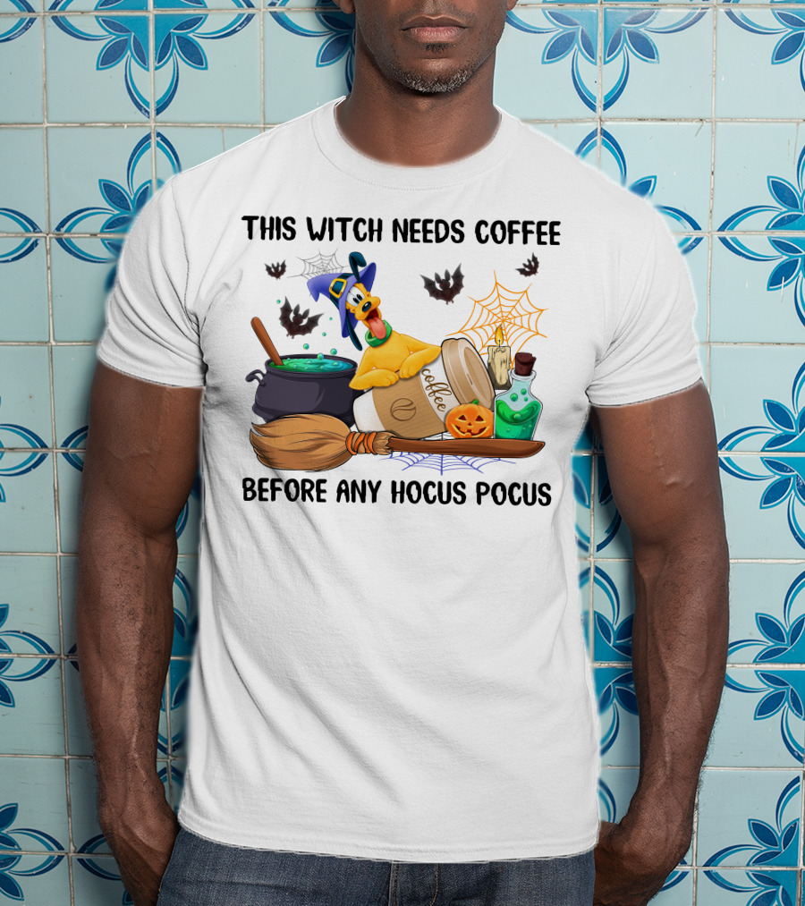 This Witch Needs Coffee Before Any Hocus Pocus Pluto Halloween T-Shirt