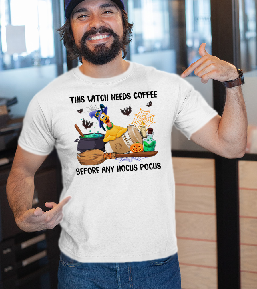 This Witch Needs Coffee Before Any Hocus Pocus Pluto Halloween T-Shirt