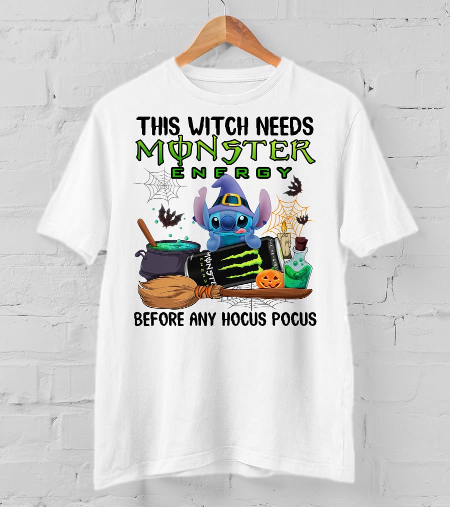 This Witch Needs Monster Energy Before Any Hocus Pocus Stitch Halloween T-Shirt