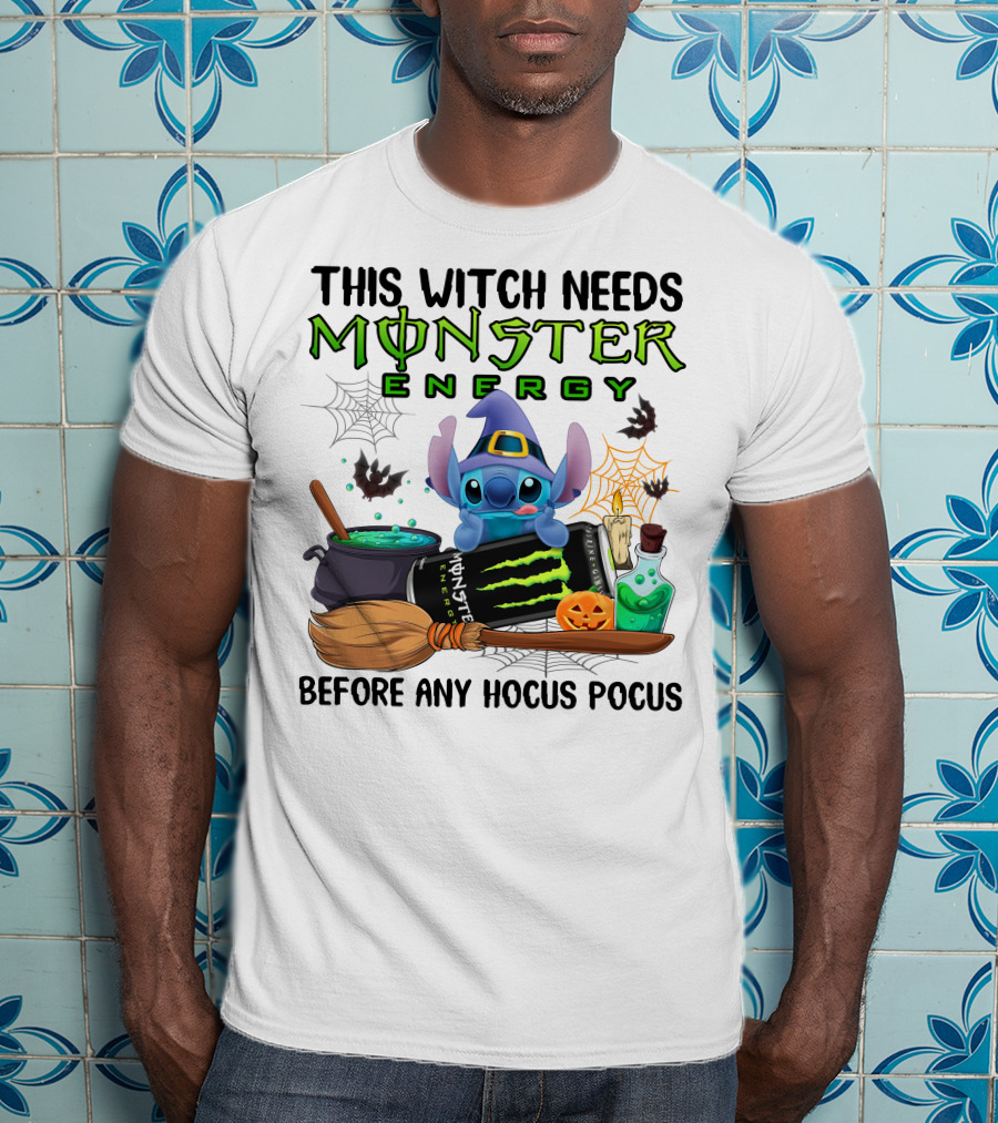 This Witch Needs Monster Energy Before Any Hocus Pocus Stitch Halloween T-Shirt