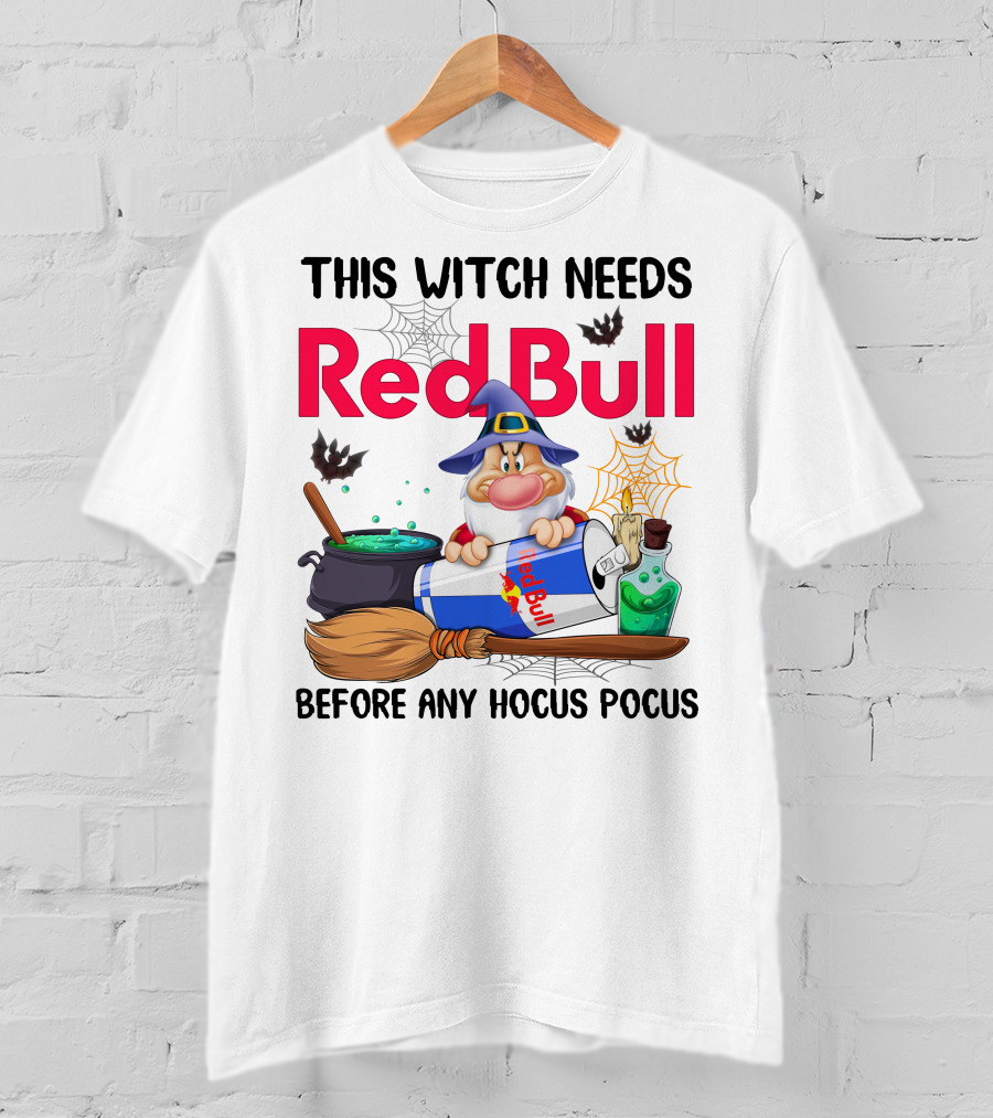 This Witch Needs Red Bull Before Any Hocus Pocus Grumpy Wizard And Bats Scene T-Shirt