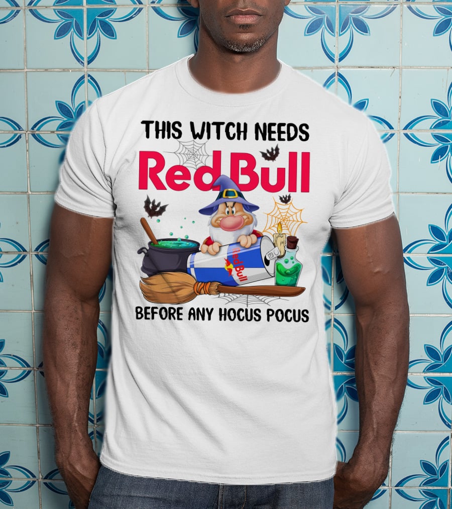 This Witch Needs Red Bull Before Any Hocus Pocus Grumpy Wizard And Bats Scene T-Shirt