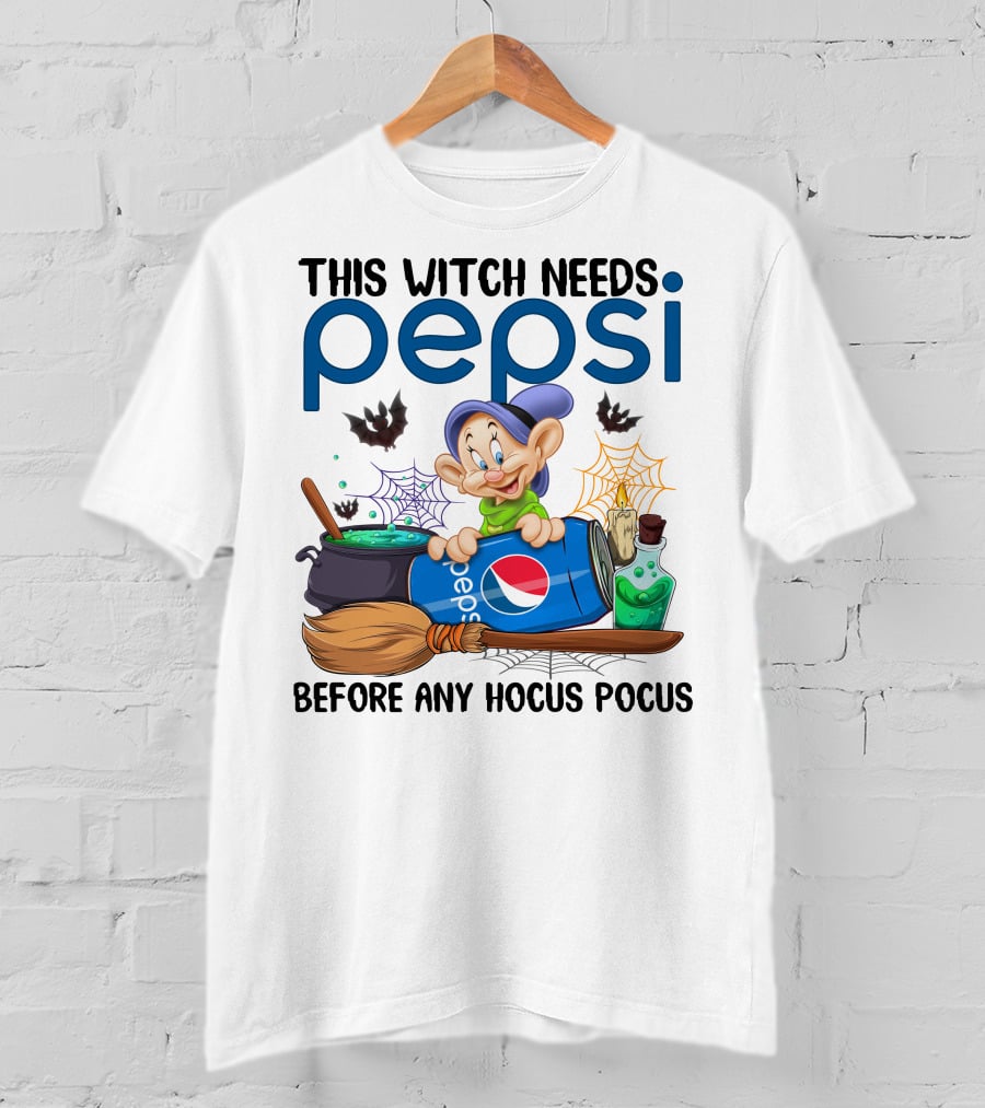 This Witch Needs Pepsi Before Any Hocus Pocus Dopey Cauldron Bats T-Shirt
