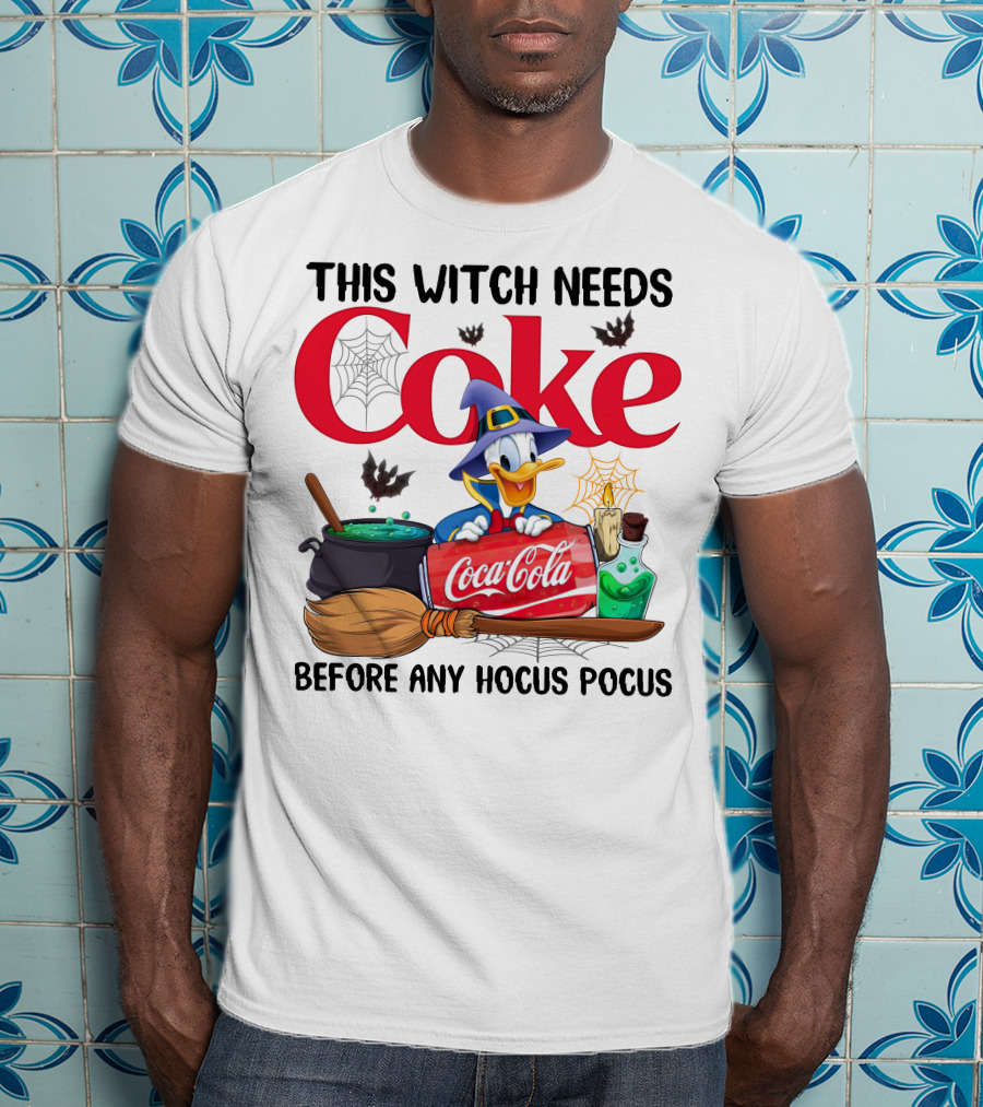 This Witch Needs Coke Before Any Hocus Pocus Coca-Cola Donald Duck Halloween T-Shirt