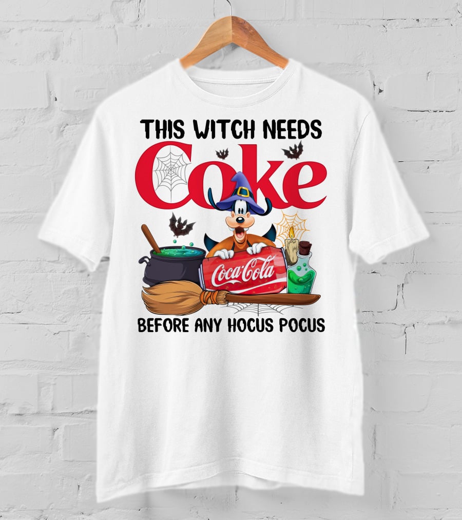 This Witch Needs Coke Before Any Hocus Pocus Coca-Cola Goofy Halloween T-Shirt