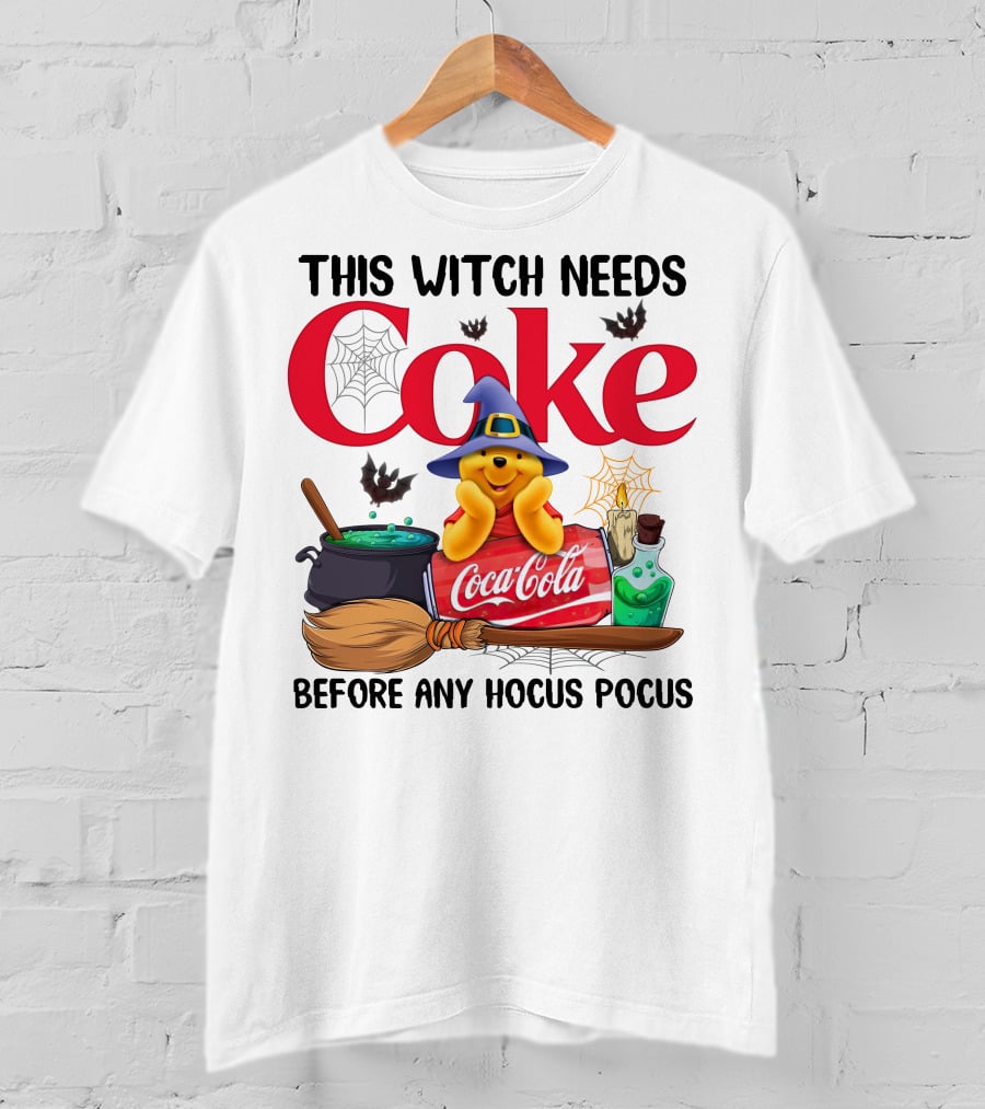 This Witch Needs Coke Coca-Cola Hocus Pocus Pooh Wizard Hat Broom Cauldron Potion T-Shirt