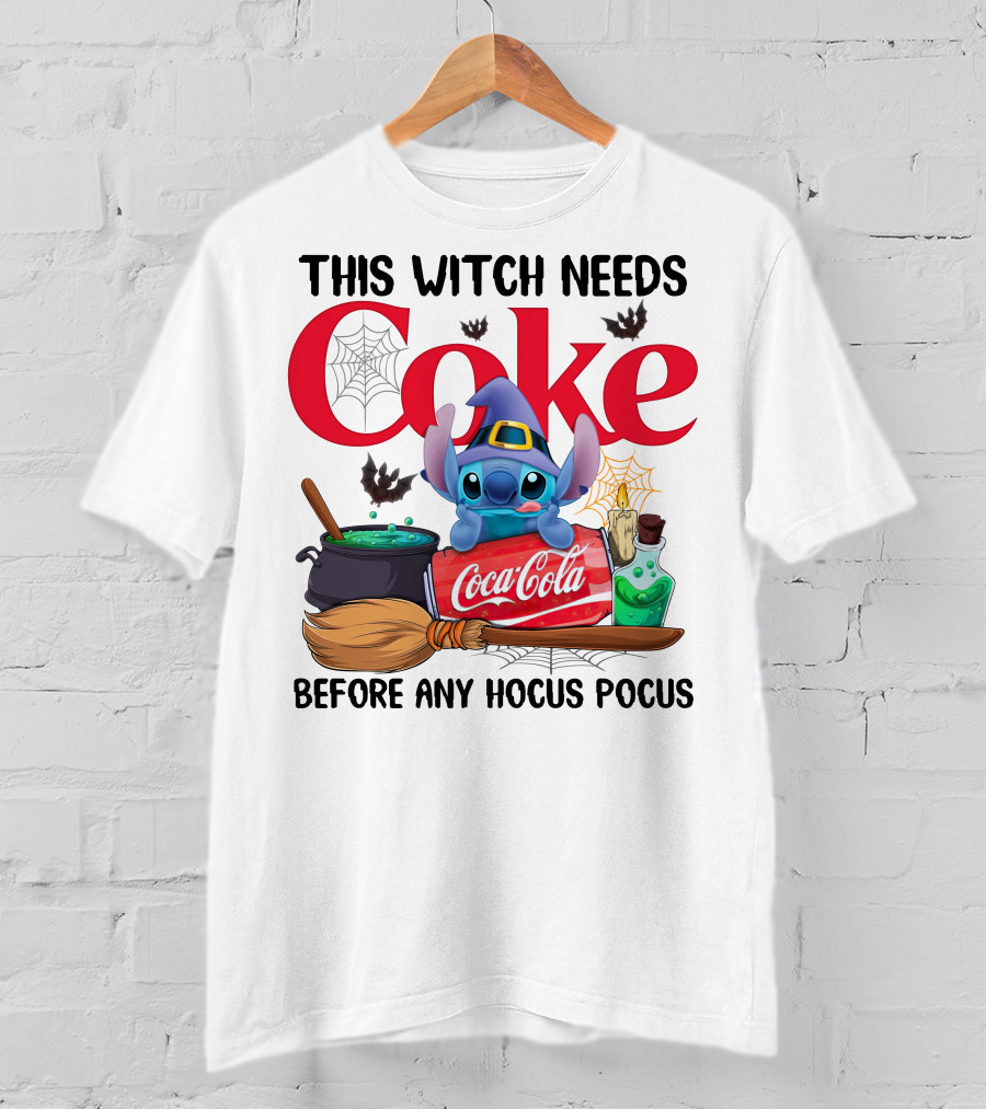 This Witch Needs Coke Before Any Hocus Pocus Coca-Cola Stitch Halloween T-Shirt