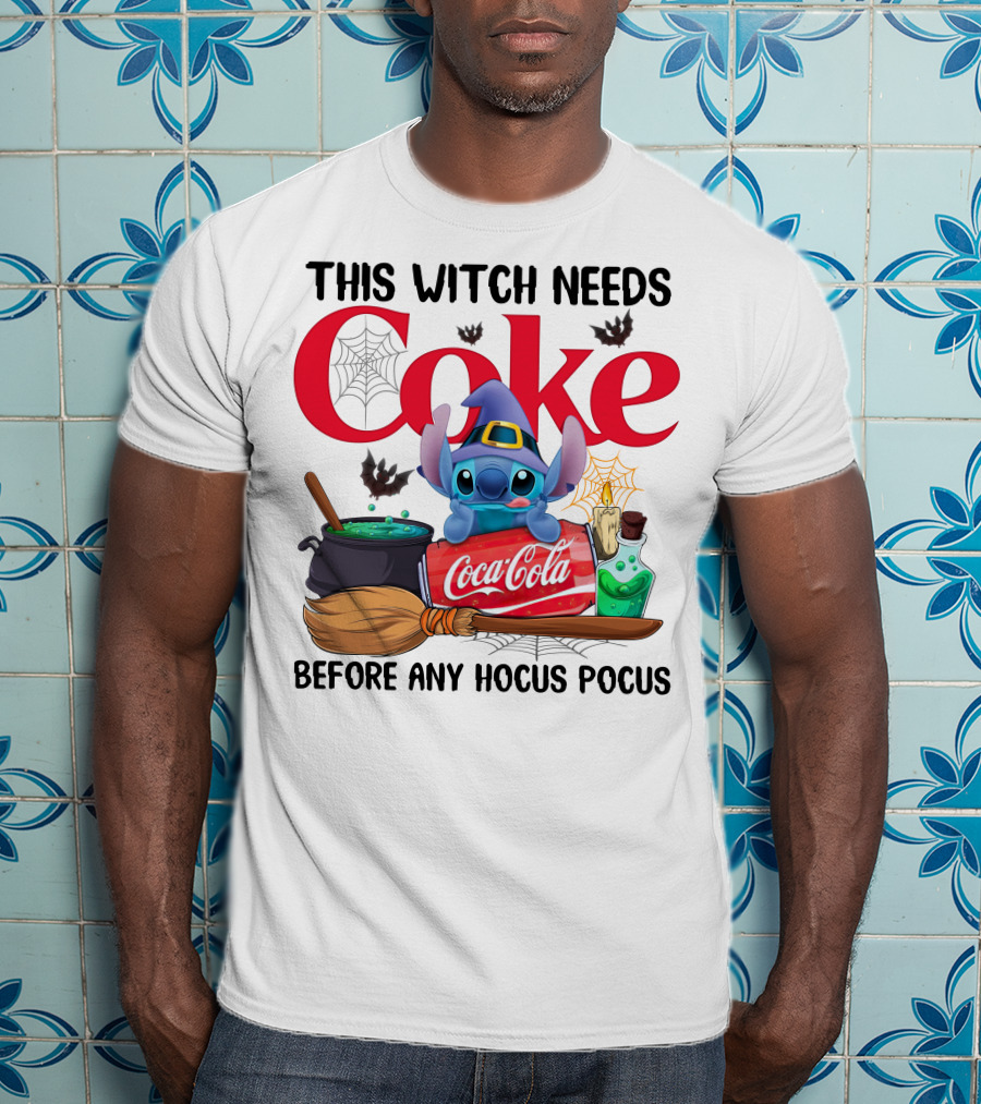 This Witch Needs Coke Before Any Hocus Pocus Coca-Cola Stitch Halloween T-Shirt