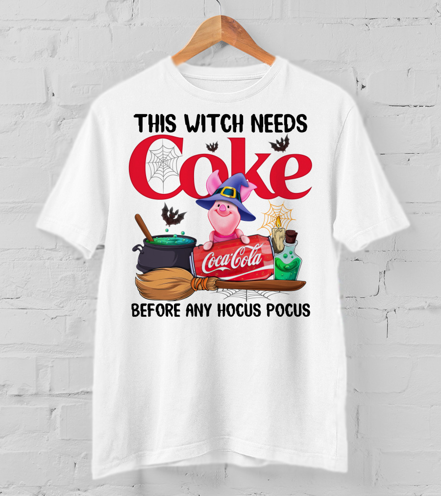 This Witch Needs Coke Before Any Hocus Pocus Piglet Coca-Cola Halloween T-Shirt