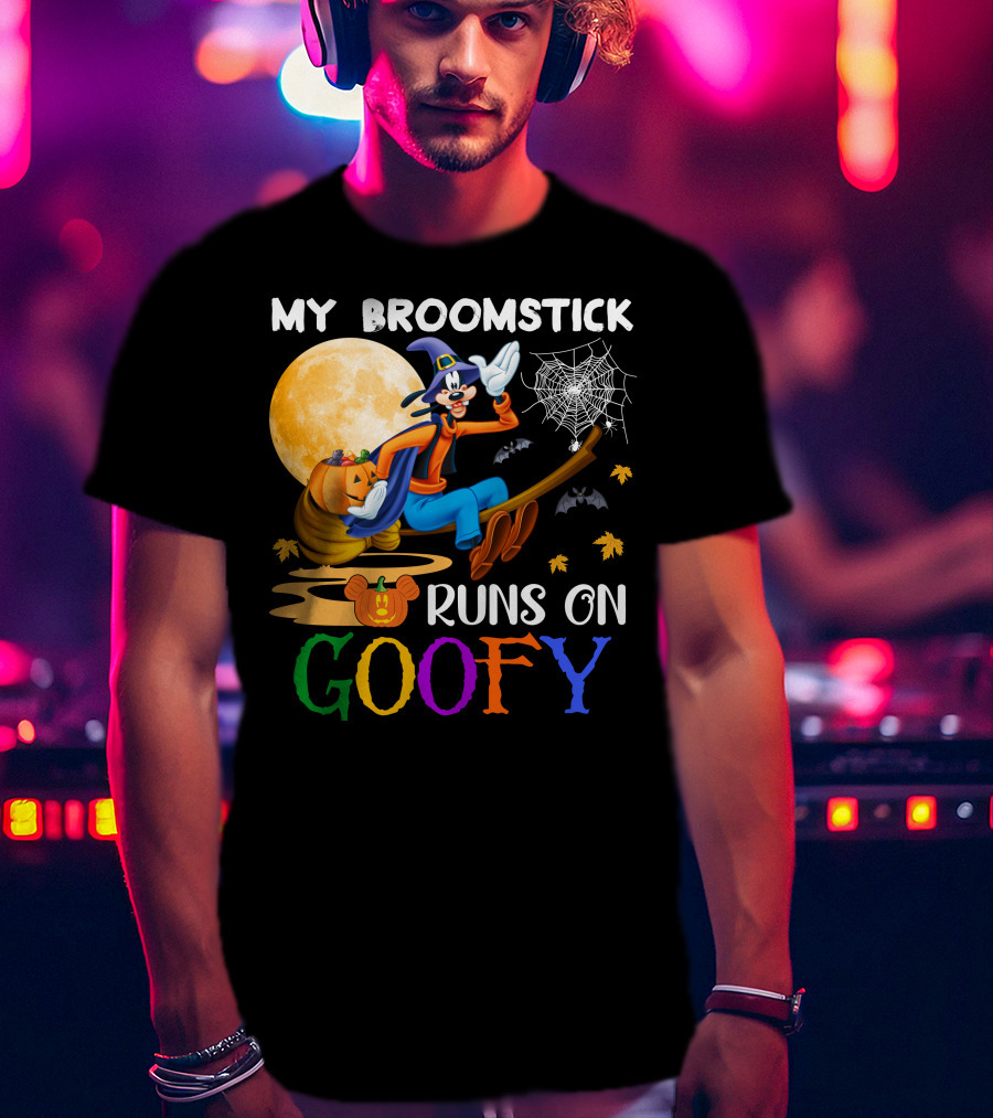 My Broomstick Runs On Goofy Halloween Moon Pumpkin Spiderweb T-Shirt