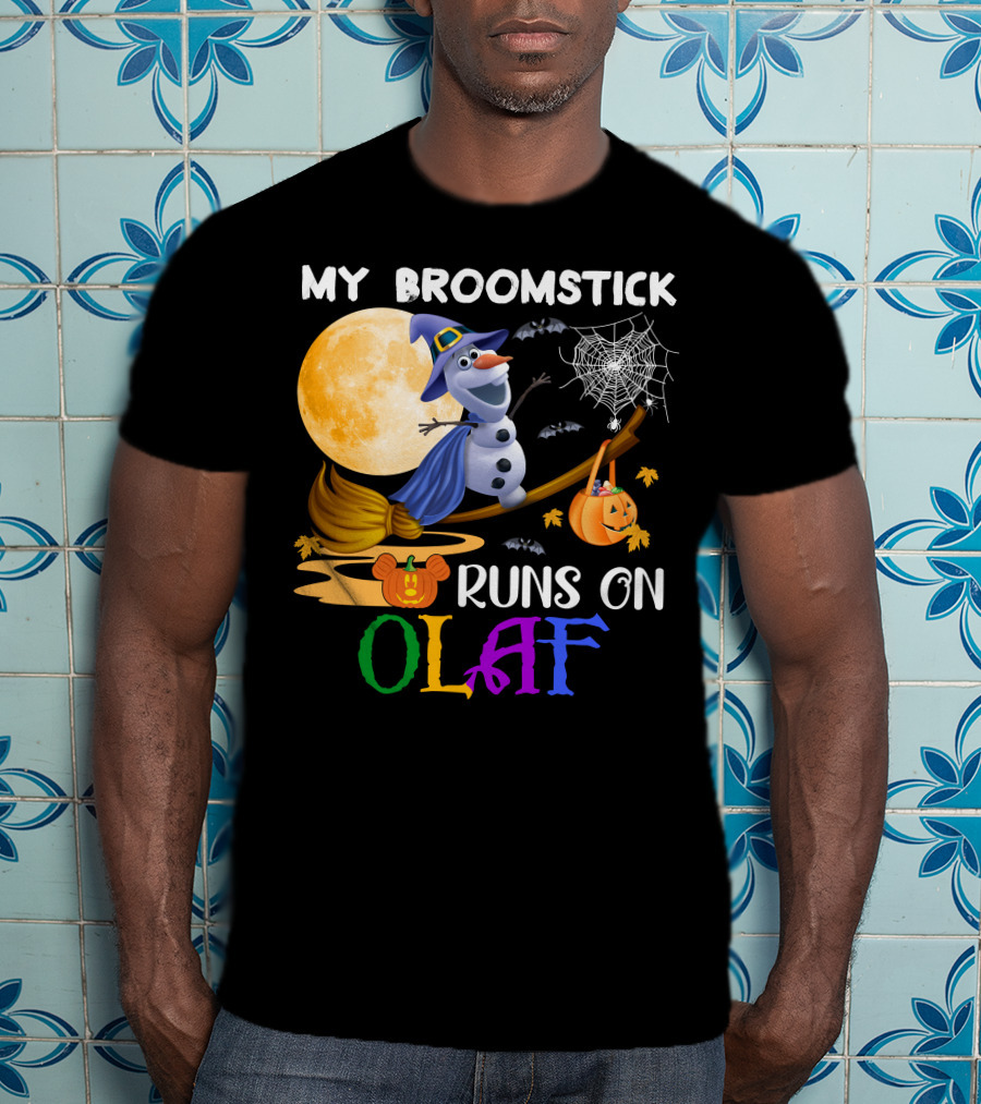 My Broomstick Runs On Olaf Halloween Moon Pumpkin Bats Web T-Shirt