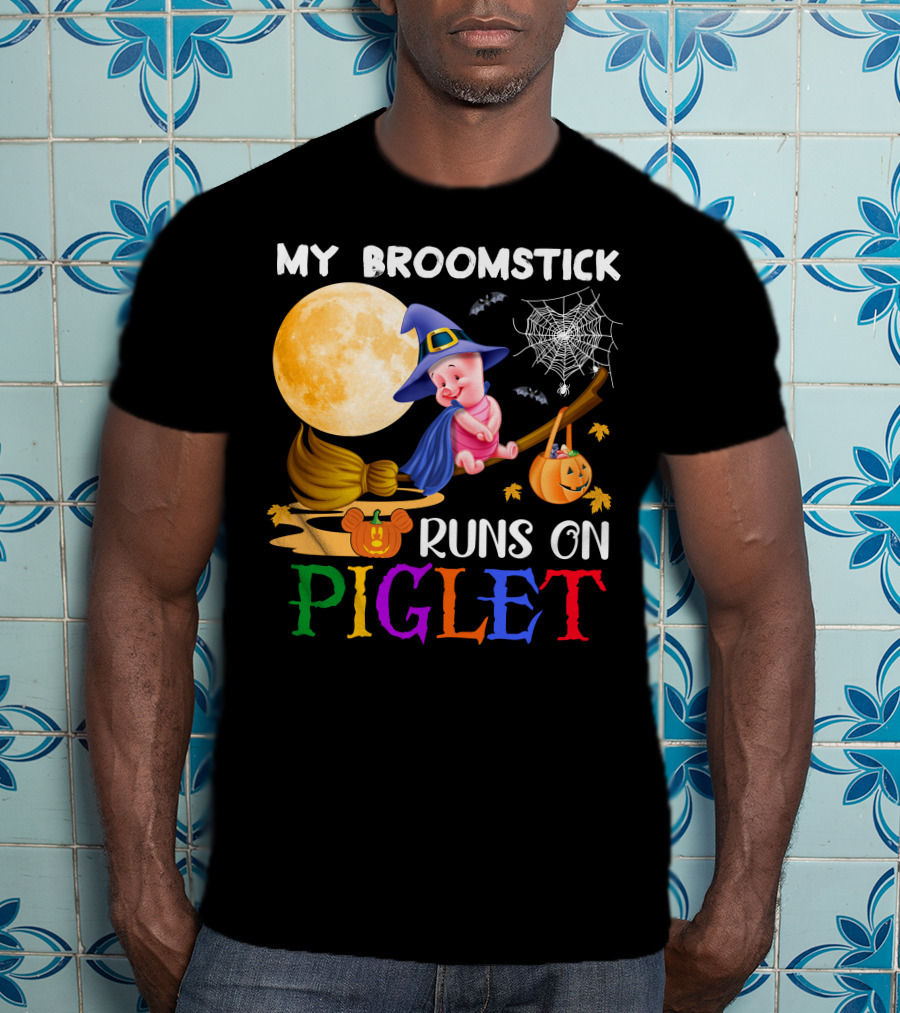 My Broomstick Runs On Piglet Halloween Wizard Moon Pumpkin T-Shirt