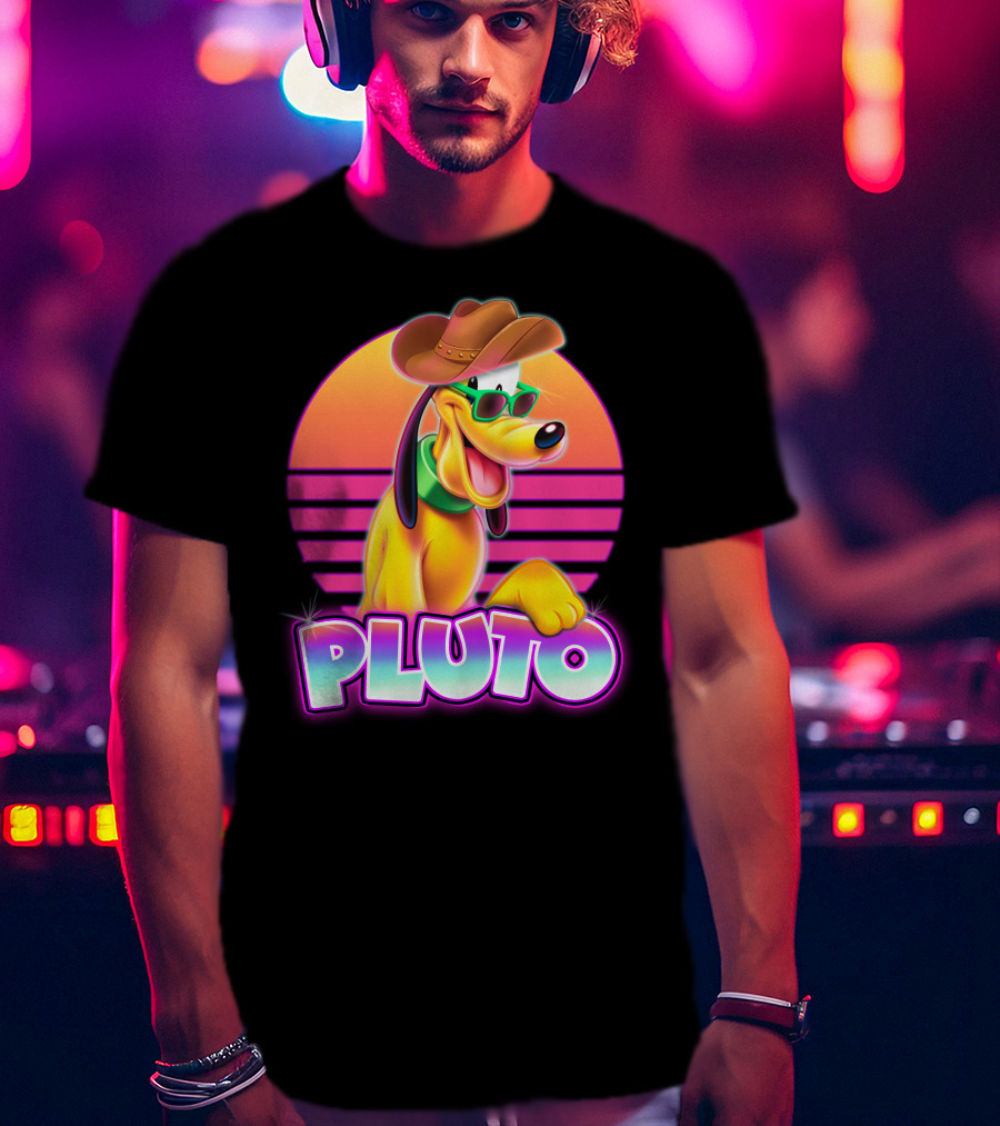 Pluto Sunglasses Cowboy Hat Retro Sunset Vibes T-Shirt