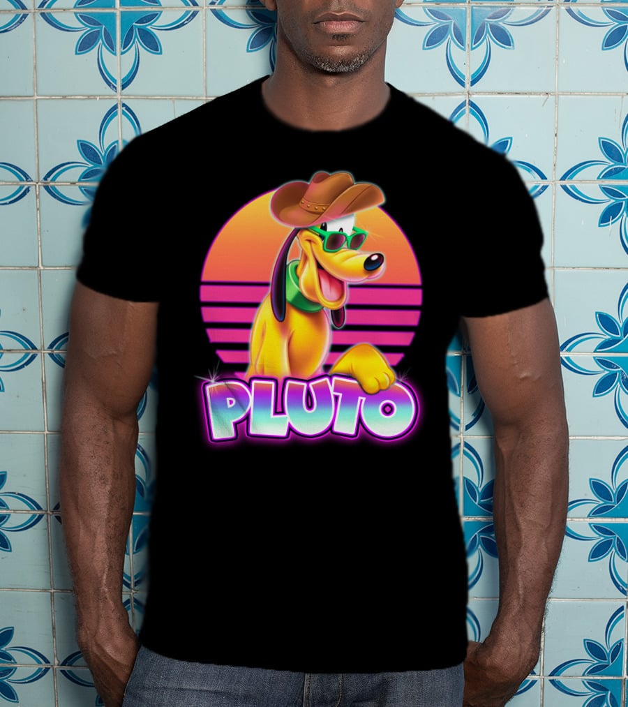 Pluto Sunglasses Cowboy Hat Retro Sunset Vibes T-Shirt